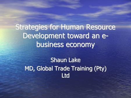 Strategies for Human Resource Development toward an e- business economy Shaun Lake MD, Global Trade Training (Pty) Ltd.