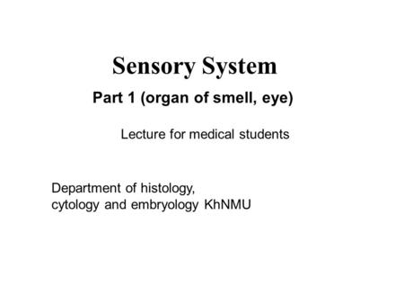 Sensory System Part 1 (organ of smell, eye)