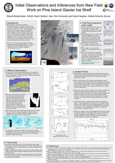 Initial Observations and Inferences from New Field Work on Pine Island Glacier Ice Shelf Robert Bindschadler, NASA; David Holland, New York University.