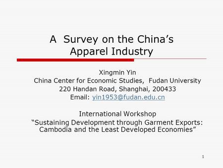 A Survey on the China’s Apparel Industry