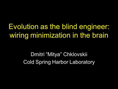 Evolution as the blind engineer: wiring minimization in the brain Dmitri “Mitya” Chklovskii Cold Spring Harbor Laboratory.