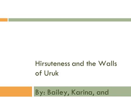Hirsuteness and the Walls of Uruk By: Bailey, Karina, and Kelsey.
