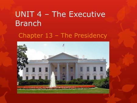 UNIT 4 – The Executive Branch