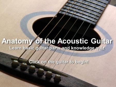 Anatomy of the Acoustic Guitar Learn basic guitar parts and knowledge quiz Click on the guitar to begin!