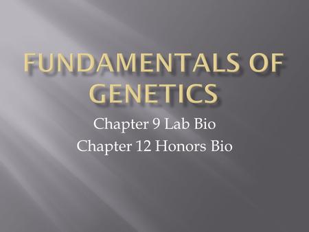 Chapter 9 Lab Bio Chapter 12 Honors Bio.  Brainstorm : - define genetics - define heredity  Anticipatory Set:  How important is it to be able to find.