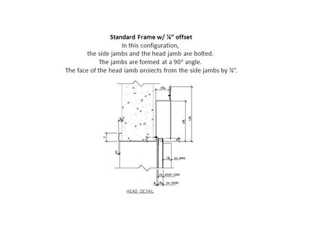 Standard Frame w/ ¼” offset In this configuration, the side jambs and the head jamb are bolted. The jambs are formed at a 90° angle. The face of the head.