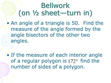 Bellwork (on ½ sheet—turn in)