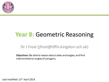Year 8: Geometric Reasoning