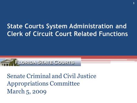 State Courts System Administration and Clerk of Circuit Court Related Functions Senate Criminal and Civil Justice Appropriations Committee March 5, 2009.