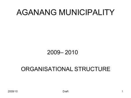 2009/10Draft1 AGANANG MUNICIPALITY 2009– 2010 ORGANISATIONAL STRUCTURE.