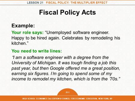 Fiscal Policy Acts Example: