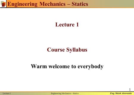Engineering Mechanics – Statics