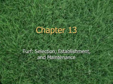 Turf: Selection, Establishment, and Maintenance