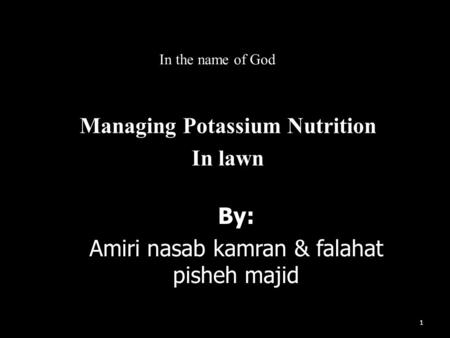 In the name of God Managing Potassium Nutrition In lawn By: Amiri nasab kamran & falahat pisheh majid 1.