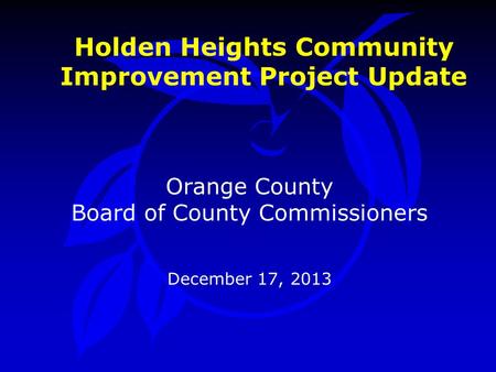 Holden Heights Community Improvement Project Update Orange County Board of County Commissioners December 17, 2013.