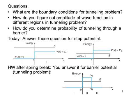 1 Questions: What are the boundary conditions for tunneling problem? How do you figure out amplitude of wave function in different regions in tunneling.