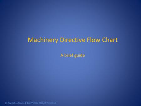 CE Regulation Service 1-416-2713985 PROLAB Tech Rev 1 Machinery Directive Flow Chart A brief guide.