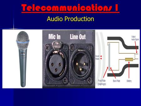 Telecommunications 1 Audio Production What’s your background? Telecommunications 1 Audio Production What are some terms? Have you noticed audio? Questions.