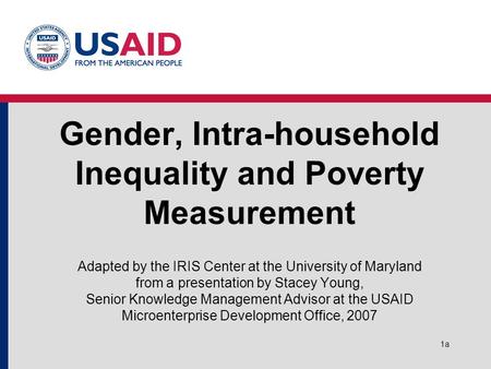 1a Gender, Intra-household Inequality and Poverty Measurement Adapted by the IRIS Center at the University of Maryland from a presentation by Stacey Young,