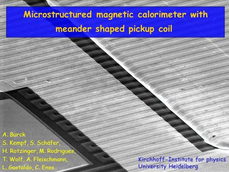 LTD12, Paris Microstructured magnetic calorimeter with meander shaped pickup coil A. Burck S. Kempf, S. Schäfer, H. Rotzinger, M. Rodrigues, T. Wolf, A.