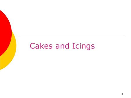 1 Cakes and Icings. 2 Chapter Objectives 1.Demonstrate the five basic cake mixing methods. 2.Describe the characteristics of high-fat cakes and low-fat.