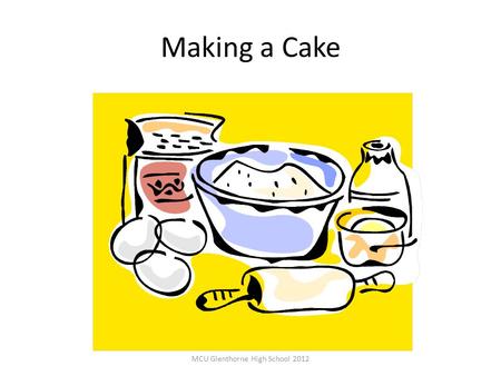 Making a Cake MCU Glenthorne High School 2012. Look at your recipe card ‘Make’ your cake Take it out of the oven (draw it) Now compare them- are they.