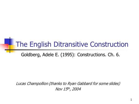 The English Ditransitive Construction