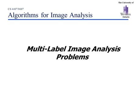 The University of Ontario CS 4487/9687 Algorithms for Image Analysis Multi-Label Image Analysis Problems.
