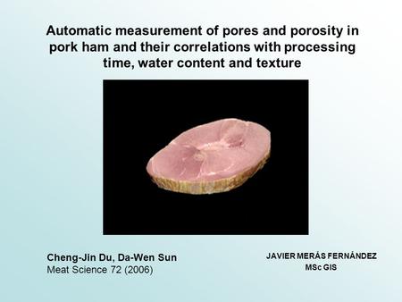 Automatic measurement of pores and porosity in pork ham and their correlations with processing time, water content and texture JAVIER MERÁS FERNÁNDEZ MSc.
