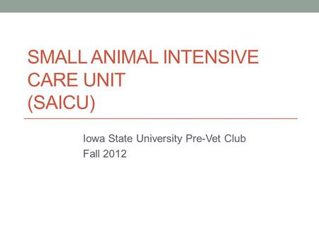 SMALL ANIMAL INTENSIVE CARE UNIT (SAICU) Iowa State University Pre-Vet Club Fall 2012.
