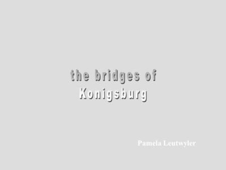 Pamela Leutwyler. A river flows through the town of Konigsburg. 7 bridges connect the 4 land masses. While taking their Sunday stroll, the people of Konigsburg.