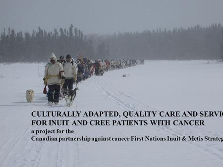 August 20031 CULTURALLY ADAPTED, QUALITY CARE AND SERVICES FOR INUIT AND CREE PATIENTS WITH CANCER a project for the Canadian partnership against cancer.