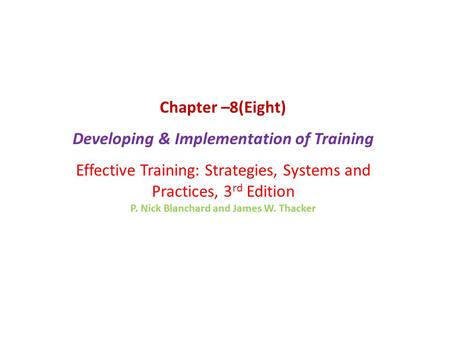 Developing & Implementation of Training