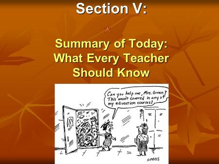 Section V: Summary of Today: What Every Teacher Should Know.