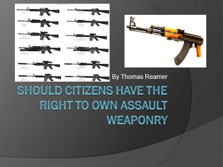 By Thomas Reamer. My Opinion Citizens should not have the right to purchase and own assault weapons. With the exception of soldiers serving in our military.