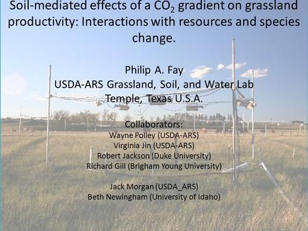 Soil-mediated effects of a CO 2 gradient on grassland productivity: Interactions with resources and species change. Philip A. Fay USDA-ARS Grassland, Soil,