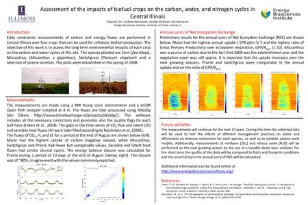 Assessment of the impacts of biofuel crops on the carbon, water, and nitrogen cycles in Central Illinois Marcelo Zeri, Andrew VanLoocke, George Hickman,