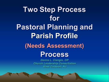 Two Step Process for Pastoral Planning and Parish Profile (Needs Assessment) Process Donna L. Ciangio, OP Church Leadership Consultation West Caldwell,