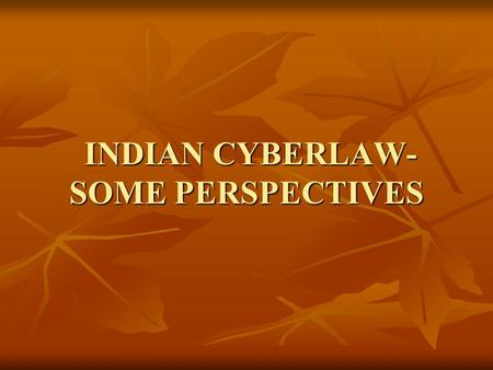 INDIAN CYBERLAW- SOME PERSPECTIVES INDIAN CYBERLAW- SOME PERSPECTIVES.