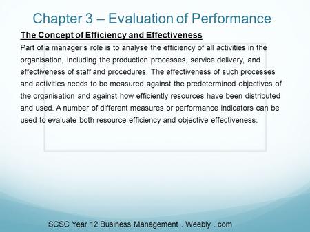 Chapter 3 – Evaluation of Performance