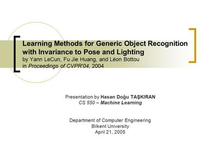 Learning Methods for Generic Object Recognition with Invariance to Pose and Lighting by Yann LeCun, Fu Jie Huang, and Léon Bottou in Proceedings of CVPR'04,