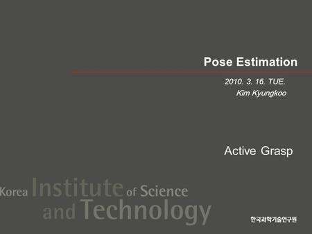 Pose Estimation 2010. 3. 16. TUE. Kim Kyungkoo Active Grasp.