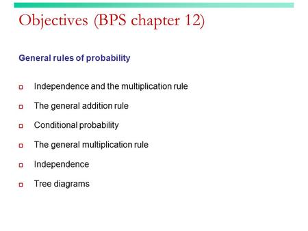 Objectives (BPS chapter 12)