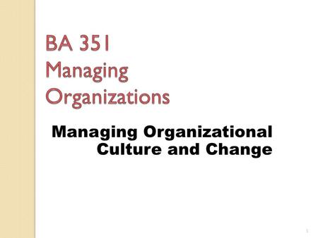 BA 351 Managing Organizations