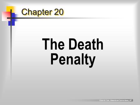 Clear & Cole, American Corrections, 8 th Chapter 20 The Death Penalty.
