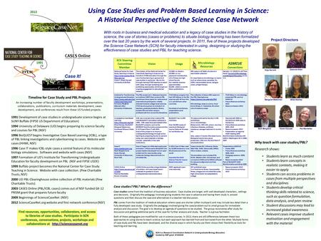 Using Case Studies and Problem Based Learning in Science: A Historical Perspective of the Science Case Network With roots in business and medical education.