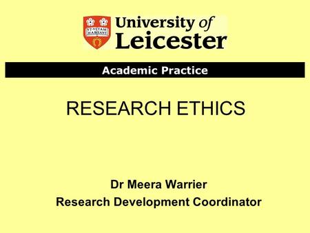 Dr Meera Warrier Research Development Coordinator