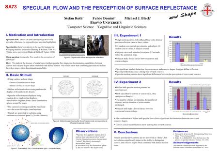 SPECULAR FLOW AND THE PERCEPTION OF SURFACE REFLECTANCE Stefan Roth * Fulvio Domini † Michael J. Black * * Computer Science † Cognitive and Linguistic.