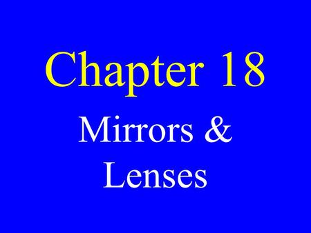 Chapter 18 Mirrors & Lenses. Calculate the angle of total internal reflection in ignoramium (n = 4.0)