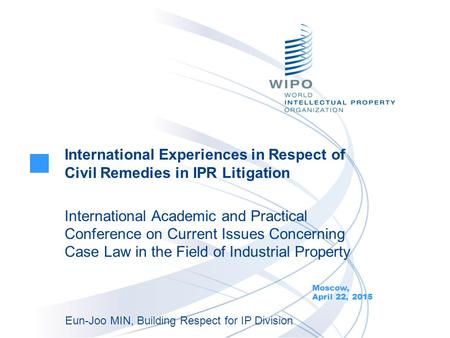 International Experiences in Respect of Civil Remedies in IPR Litigation International Academic and Practical Conference on Current Issues Concerning Case.